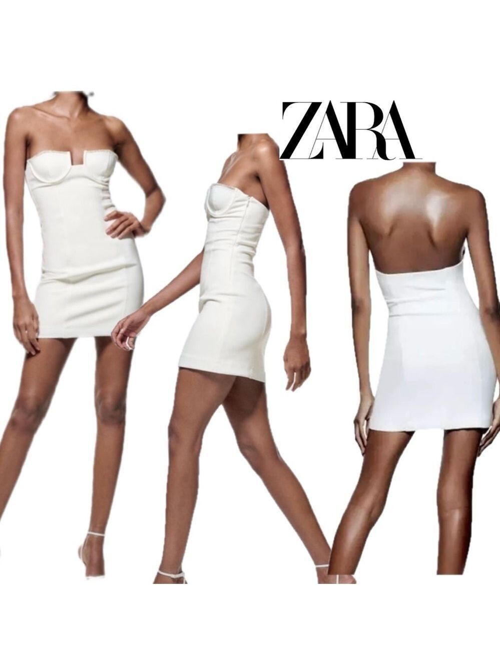 Zara white crystal rhinestone trim sweetheart bustier sleeveless mini dress Sz L